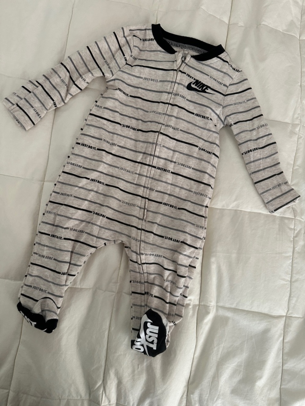 Nike Gray and Black Striped Footed One-Piece